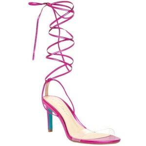 Betsey Johnson Amara Gladiator Lace Up Sandals Heels Shoes Fuchsia Pink 8 B1